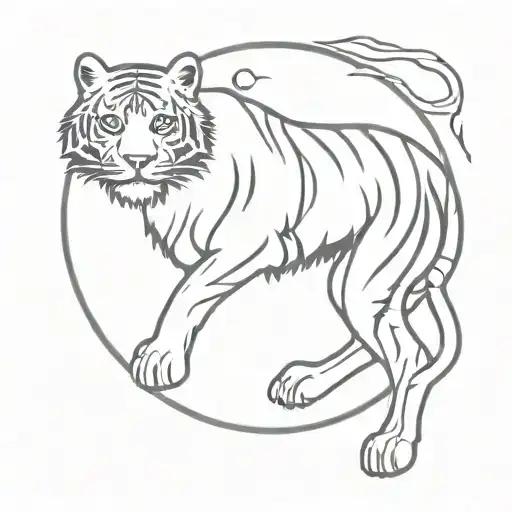 I want a skeleton tiger with one paw on top of a moon tattoo design idea