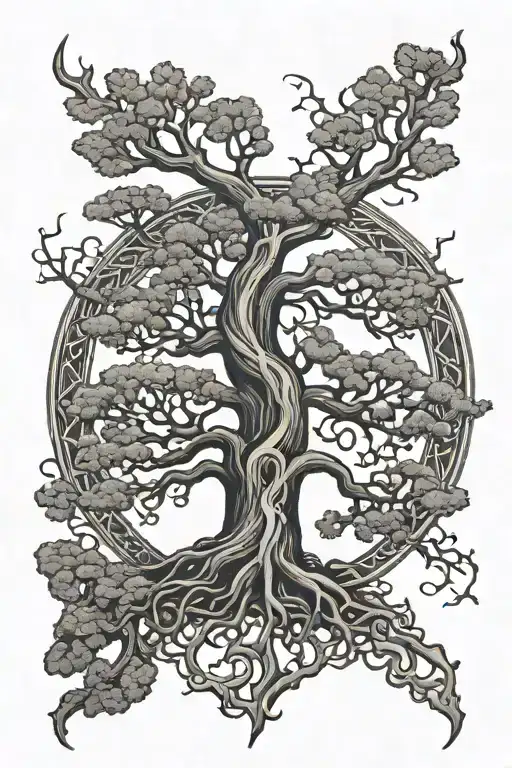 viking yggdrasil hugin tattoo design idea