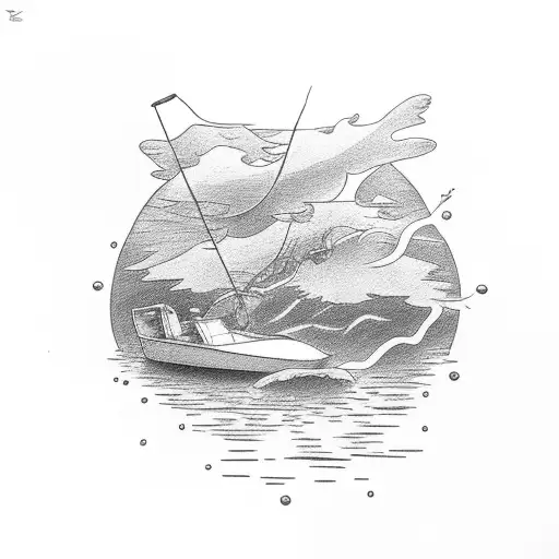 lightning going down with a small boat and water under it tattoo design idea
