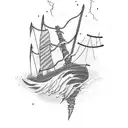 lightning going down with a small boat and water under it tattoo design idea