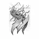 lightning going down with a small boat and water under it tattoo design idea