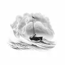 a small boat in a storm with a cross on it tattoo design idea