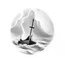 a small boat in a storm with a cross on it tattoo design idea