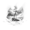 a small boat in a storm with a cross on it tattoo design idea