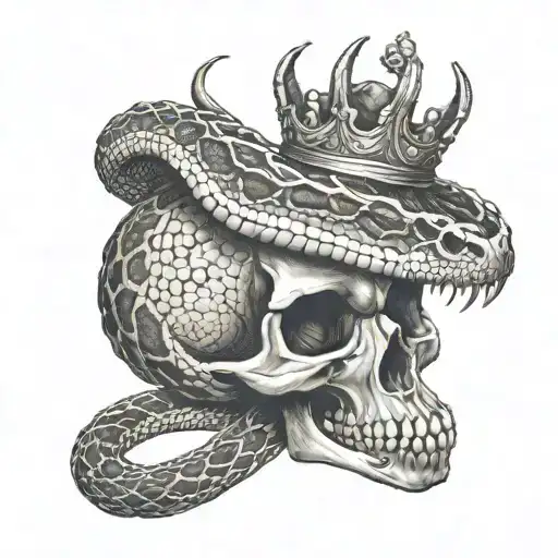 diamondback rattlesnake going through a skull with a crown on it  tattoo design idea