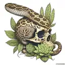 rattlesnake around a skull with a G59 logo and crown on it, with a large cactus in the background with shadow tattoo design idea