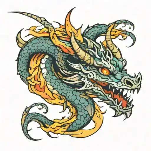 Dragon breathing fire tattoo design idea