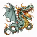 Dragon breathing fire tattoo design idea