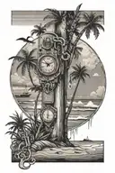 Beach scene with they keys area code surrounded tattoo design idea
