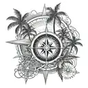 Beach with palm trees and compass rose tattoo design idea