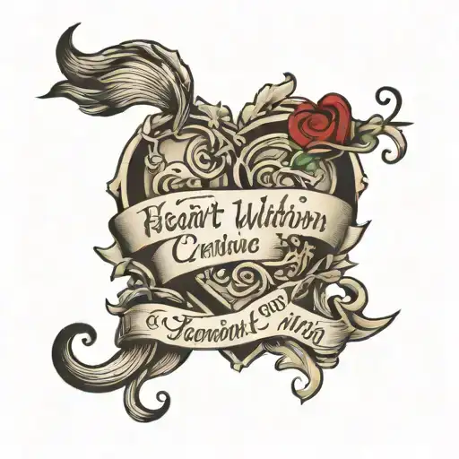 quote A cursive arm tattoo that says Heart within, god overhead  With a heart for any fate tomorrow will find us further tattoo design idea