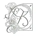 A heart design with k and f alphabet and pisces with gemini horoscope tattoo design idea