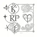 A heart design with k and f alphabet and pisces with gemini horoscope tattoo design idea