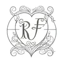 A heart design with k and f alphabet and pisces with gemini horoscope tattoo design idea