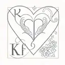 A heart design with k and f alphabet and pisces with gemini horoscope tattoo design idea