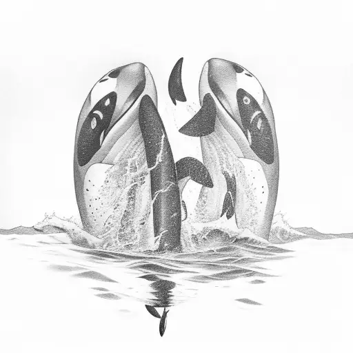An orca pod hunting together tattoo design idea