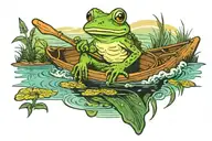 frog paddling a canoe in a marsh scenery tattoo design idea