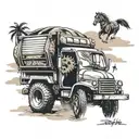 Combine elements of off-road racing baja with a beach scene, incorporating a Chevy old truck and a horse in the design tattoo design idea
