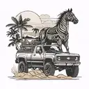 Combine elements of off-road racing baja with a beach scene, incorporating a Chevy old truck and a horse in the design tattoo design idea