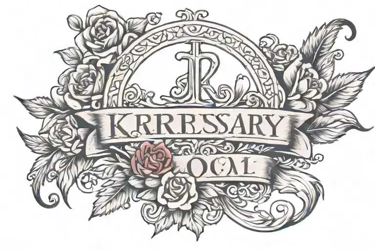 The name Karol J with our anniversary 14 february 2024 under it in roman numerals tattoo design idea