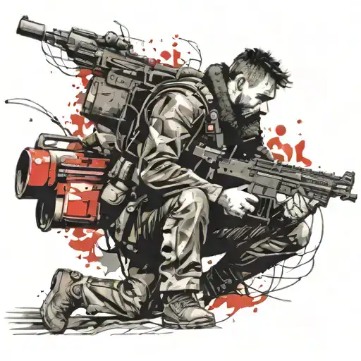 cossack with minigun tattoo design idea