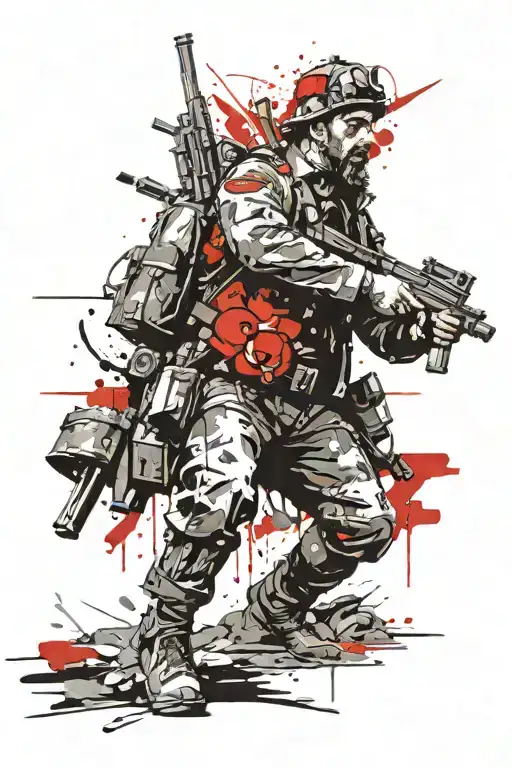 ukrainian cossack with minigun  tattoo design idea