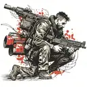 cossack with minigun tattoo design idea