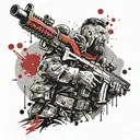 cossack with minigun tattoo design idea