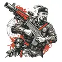 cossack with minigun tattoo design idea