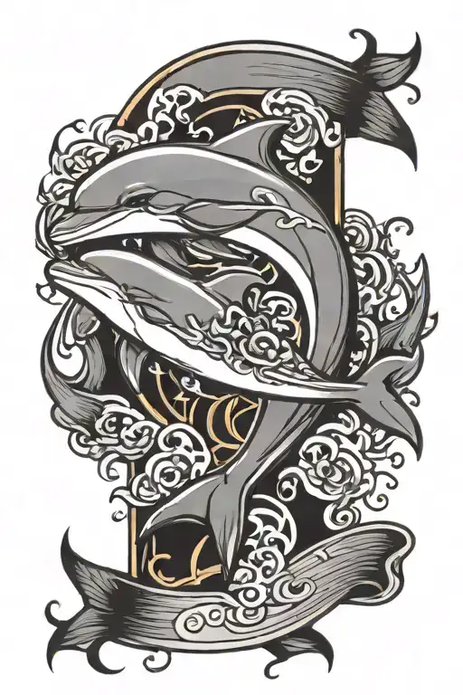 dolphin and brain cancer ribbon tattoo design idea
