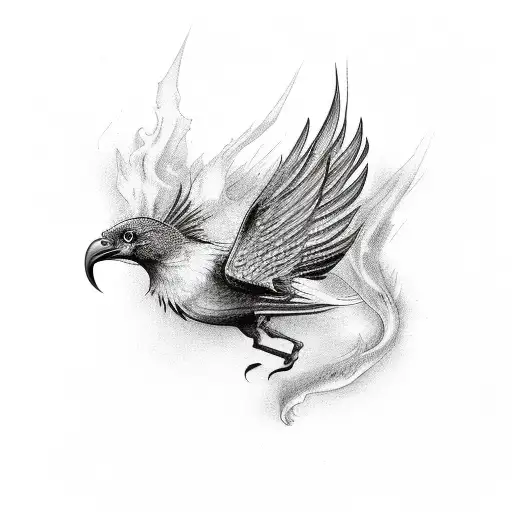 aflame majestic flying blind phoneix  tattoo design idea