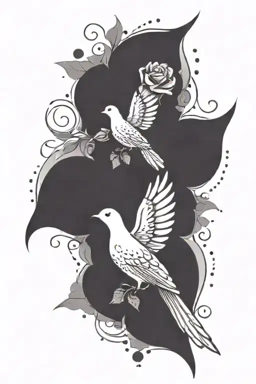 A stylized blackwork tattoo of a peaceful dove carrying a rose in its beak, symbolizing peace and love for God tattoo design idea