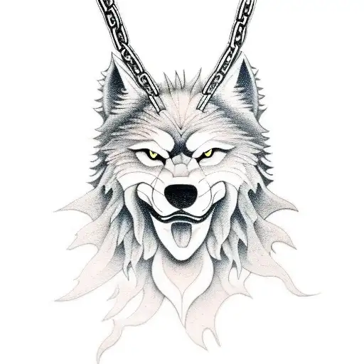 create a Nordic Fenrir tattoo of him breaking free of his chains tattoo design idea