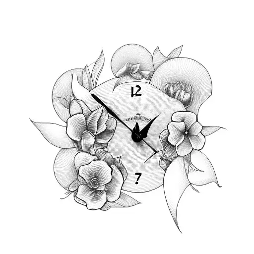humming bird flowers clock  tattoo design idea