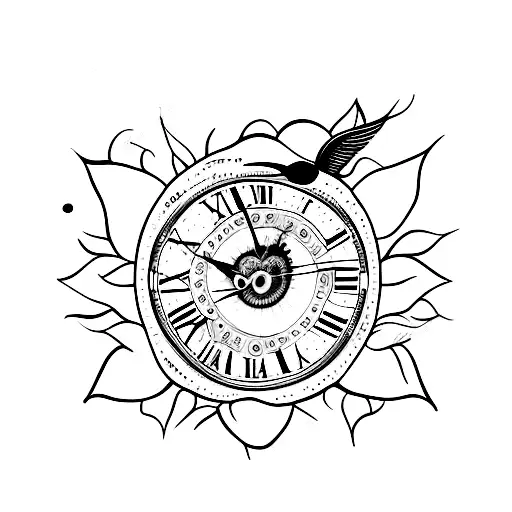 Cresencio Moon l, humming bird, rose, sunflower clock tattoo design idea