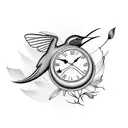 humming bird flowers clock  tattoo design idea