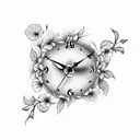 humming bird flowers clock  tattoo design idea