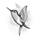 humming bird flowers clock  tattoo design idea