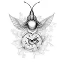 humming bird flowers clock  tattoo design idea