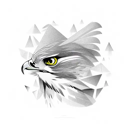 On the other side, the same hawk is represented through clean lines and precise shapes inspired by geometry and mathemat tattoo design idea