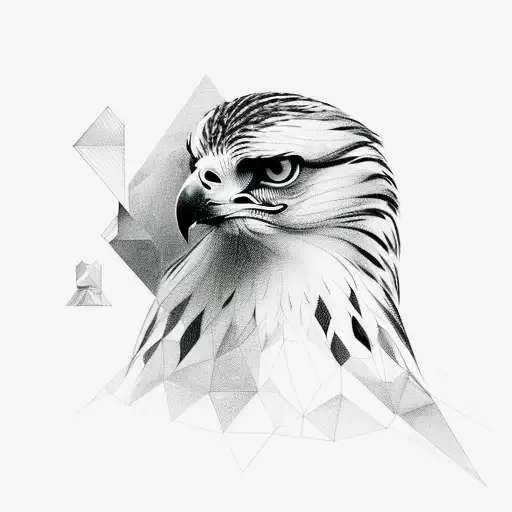 On the other side, the same hawk is represented through clean lines and precise shapes inspired by geometry and mathemat tattoo design idea