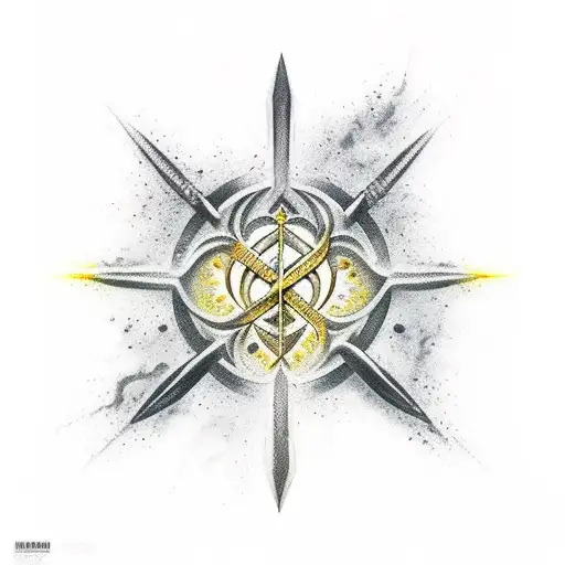 Ashura with 3 swords and gold aura tattoo design idea