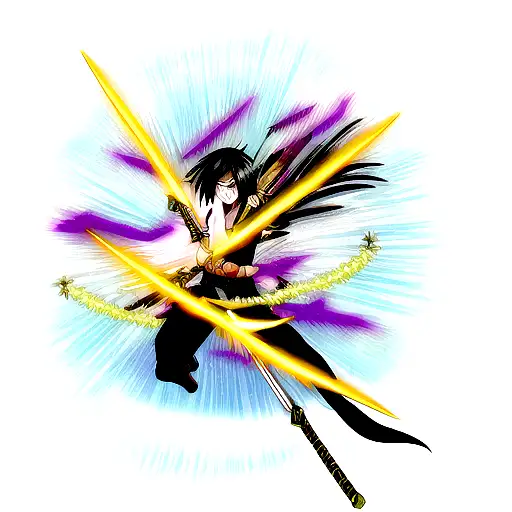 Ashura with 3 swords and gold aura tattoo design idea