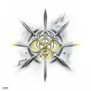 Ashura with 3 swords and gold aura tattoo design idea