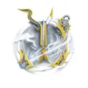 Ashura with 3 swords and gold aura tattoo design idea