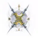 Ashura with 3 swords and gold aura tattoo design idea