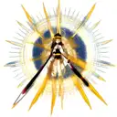 Ashura with 3 swords and gold aura tattoo design idea