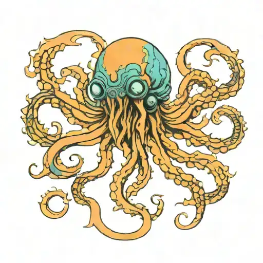 cthulhu in orange and turkis tattoo design idea