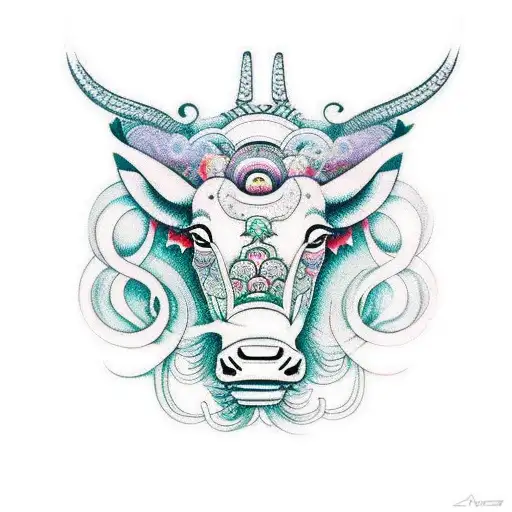 Psychedelic bull, gemini, opening a new reality  tattoo design idea