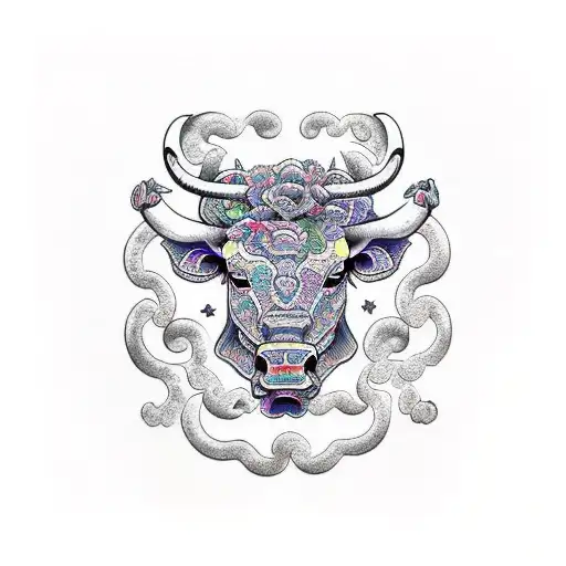Psychedelic bull, gemini, opening a new reality  tattoo design idea